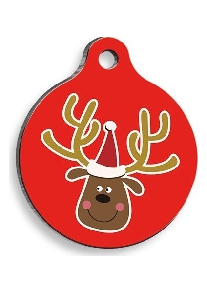 Christmas Serisi Comic Deer Yuvarlak Kedi ve Köpek Künyesi