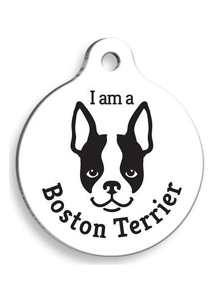 Beyaz Boston Terrier Yuvarlak Köpek Künyesi