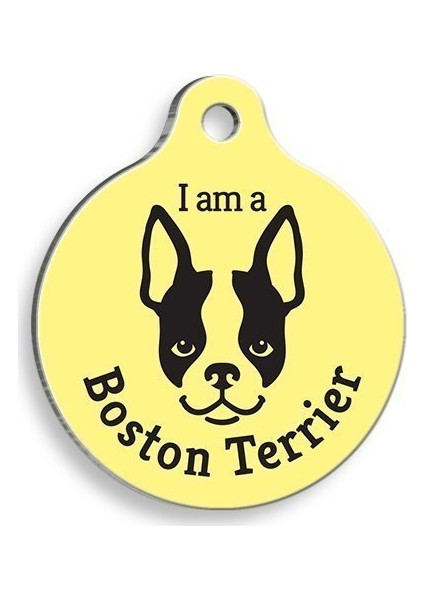 Sarı Boston Terrier Yuvarlak Köpek Künyesi