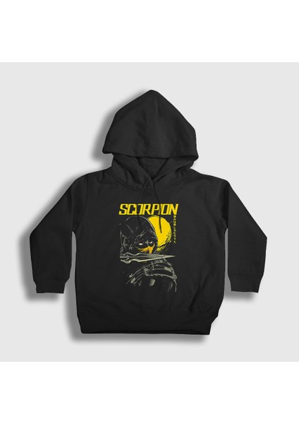Unisex Çocuk Siyah Scorpion V4 Mortal Kombat Kapüşonlu Sweatshirt