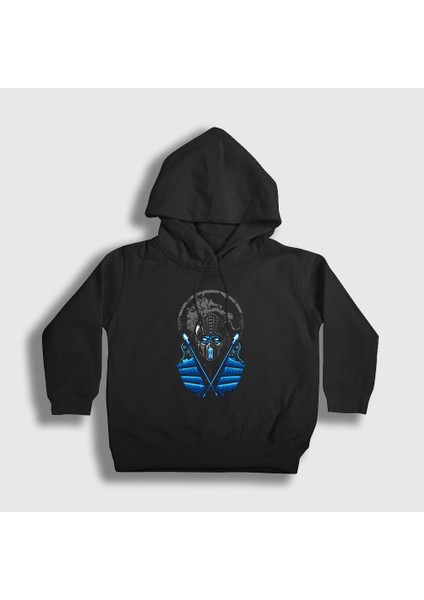 Unisex Çocuk Siyah Sub Zero V3 Mortal Kombat Kapüşonlu Sweatshirt
