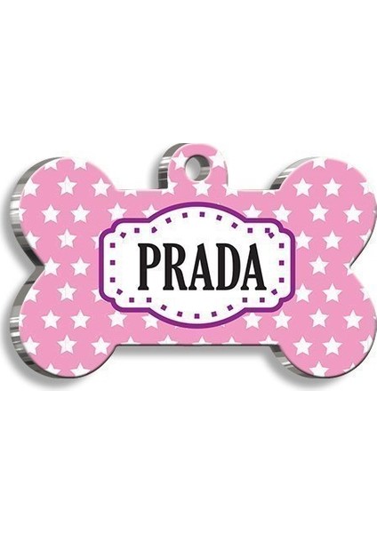 Pembe Üstüne Yıldızlı Kemik Şekilli Köpek Künyesi