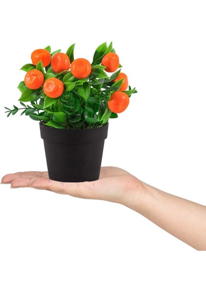 3’lü Set Siyah Mini Plastik Saksıda Yapay Kokina, Limon ve Mandalina Çiçeği