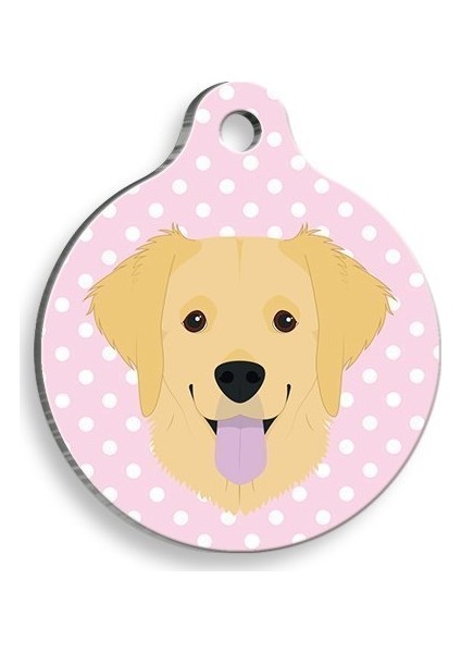 Puantiyeli Pembe Golden Retriever Yuvarlak Köpek Künyesi