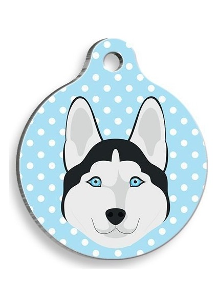 Puantiyeli Mavi Husky Yuvarlak Köpek Künyesi