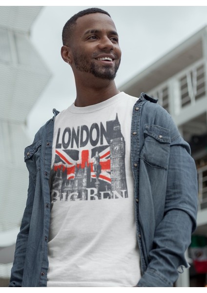 Tasarım Ülke Şehir London Baskılı T-Shirt