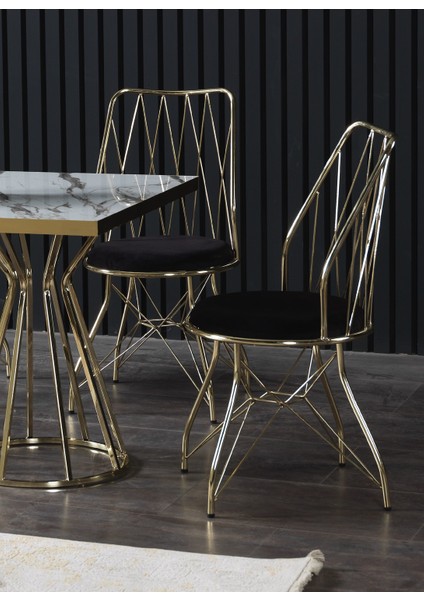 Eliza 4 Kişilik Beyaz Mermerli Mutfak Masası Takımı-Gold Baklava 80X120 cm fiyatları