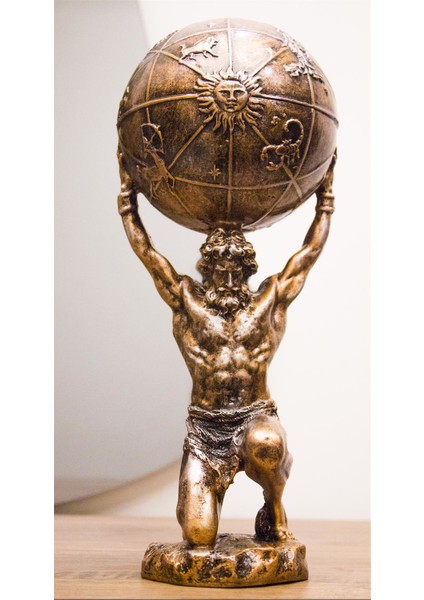 Atlas Biblo Özel Tasarım Bronz Heykel 32 cm Ev Dekor