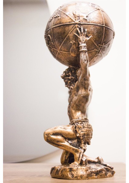 Atlas Biblo Özel Tasarım Bronz Heykel 32 cm Ev Dekor modelleri