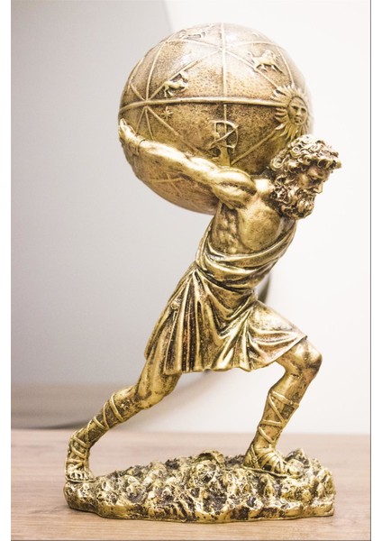 Atlas Biblo Özel Tasarım Gold Heykel 30 cm Ev Dekor
