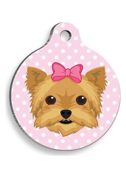 Yorkshire Terrier Pembe Puantiyeli Yuvarlak Köpek Künyesi