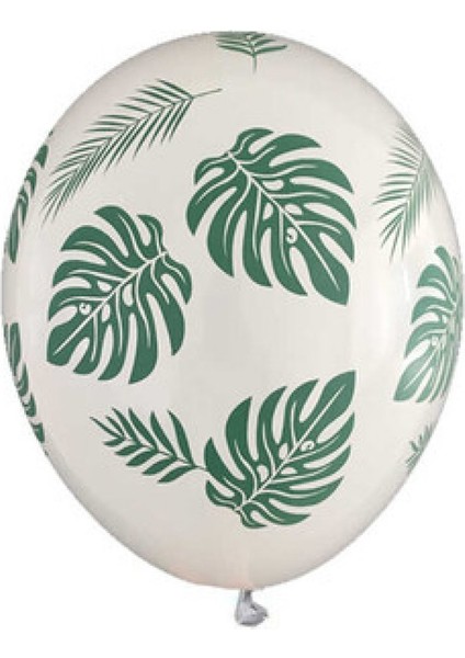 Balon Baskılı 12 Inc Çepeçevre Yaprak Baskılı Beyaz Pk:100