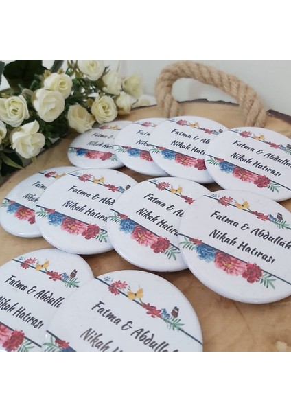 30 Adet Kırmızı Çiçekli Açacak Magnet Söz Nişan Nikah Si Nikah Şekeri Metal 6 Cm