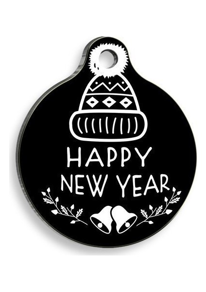 Christmas Serisi Happy New Year Yuvarlak Kedi ve Köpek Künyesi