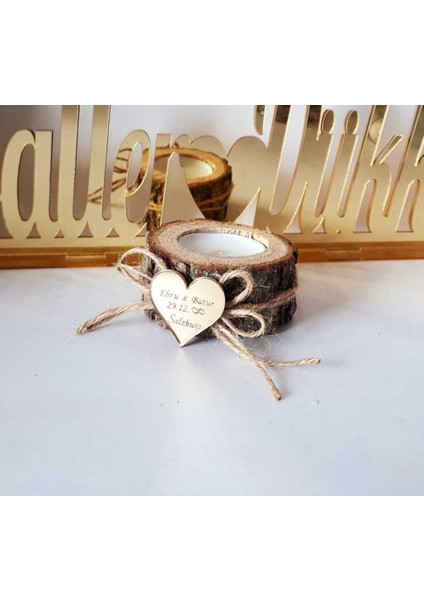 30 Adet Ağaç Kalpli Nikah Şekeri Mumlu