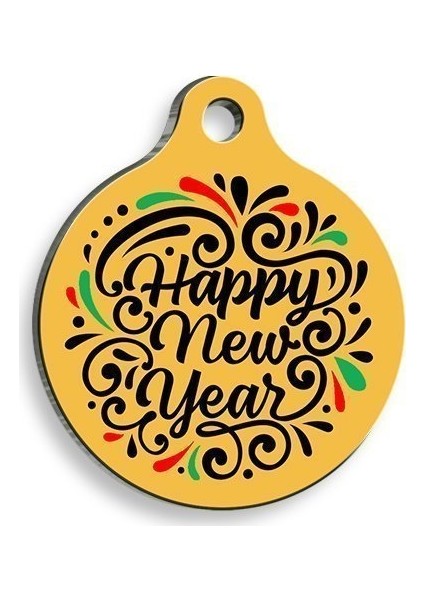 Christmas Serisi Happy New Years Yuvarlak Kedi ve Köpek Künyesi