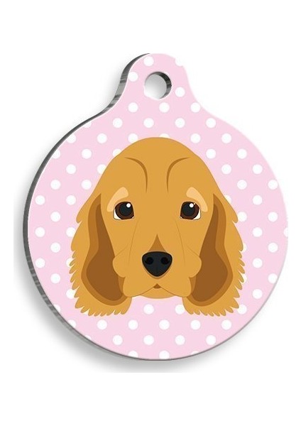Pembe Puantiyeli Cocker Spaniel Yuvarlak Köpek Künyesi