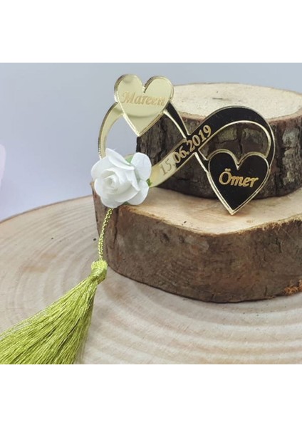 30 Adet Iki Kalpli Pleksi Sonsuzluk Nikah Şekeri Tek Çiçek Püsküllü