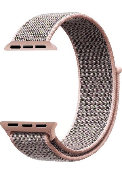 Apple Watch Uyumlu 1 2 3 4 5 38mm Kordon Kumaş Cırtcırtlı Kordon Bronz