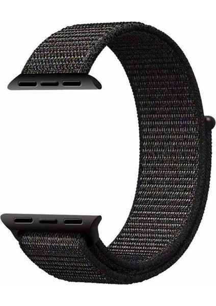 Apple Watch Uyumlu 1 2 3 4 5 38mm Kordon Kumaş Cırtcırtlı Kordon Siyah