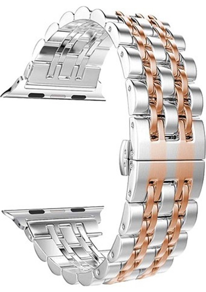 Apple Watch Uyumlu 3 4 5 38mm Kordon Çift Renk Metal Kordon Çıtçıtlı Bronz