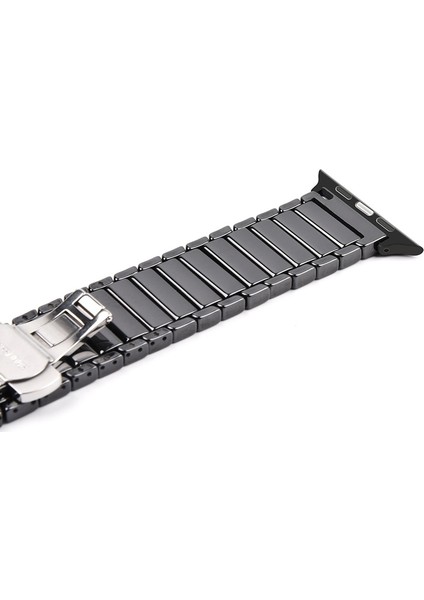 Apple Watch Uyumlu 4 5 44mm Kordon Parlak Seramik Kaplama Yatay Görünüm Yandan Çıtçıt Siyah fırsatları