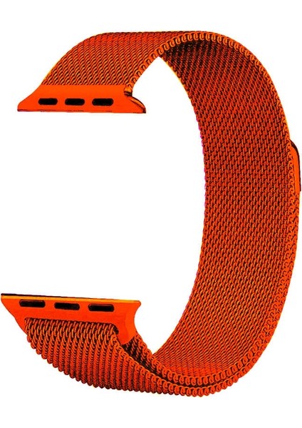 Apple Watch Uyumlu 42 mm Kılıf Metal Kayış Kordon Hasır Turuncu
