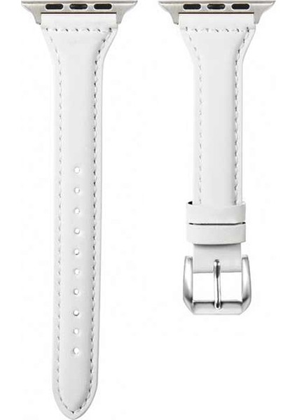 Apple Watch Uyumlu 6 44mm Kordon Deri Kordon Ince Tam Krd 28 Beyaz
