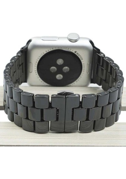 Apple Watch Uyumlu Se 40 mm Kordon Parlak Seramik Kaplama Metal Siyah modelleri