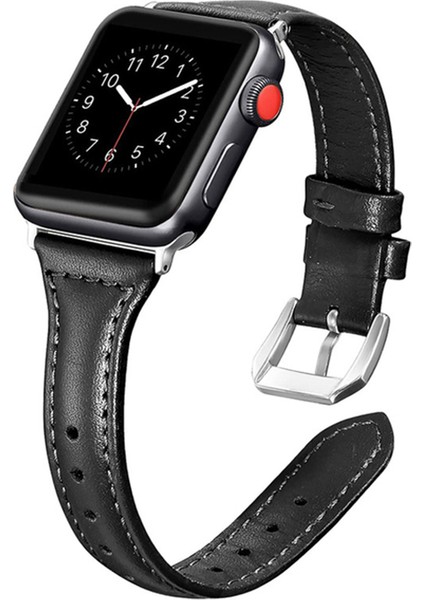 Apple Watch Uyumlu Series 4 5 42mm Kordon Deri Kordon Ince Tam Krd 28 Siyah modelleri