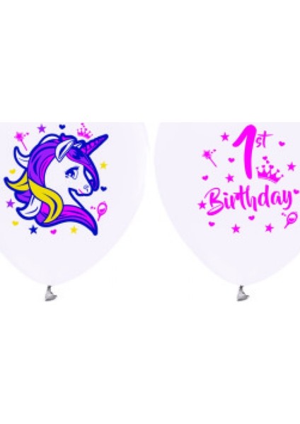 Balon Baskılı Lisanslı 12 Inc 4+1 Unıcorn 1 Yaş Beyaz PK:100