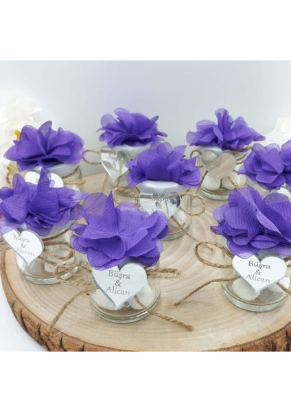 30 Adet Mor Kalp Aynalı Kavanoz Nikah Şekeri