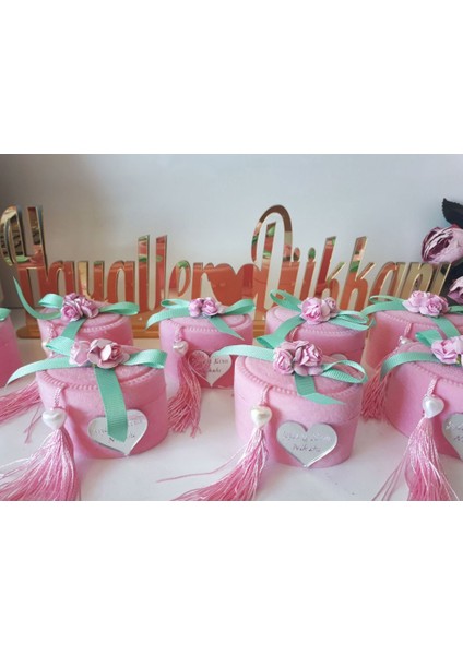 30 Adet Pembe Kutu Nikah Şekeri Pleksi Isimlikli