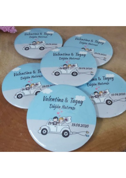 30 Adet Arabada Gelin Damat Mavi Arkaplan Açacak Magnet Söz Nişan Nikah Si Nikah Şekeri Metal 6 cm indirimleri