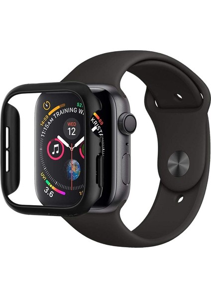 Apple Watch 44 mm Kılıf Full Glue Ekran Koruyucu Siyah