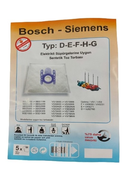 Sarcool Bosch - Siemens Elektrikli Süpürge Torbası
