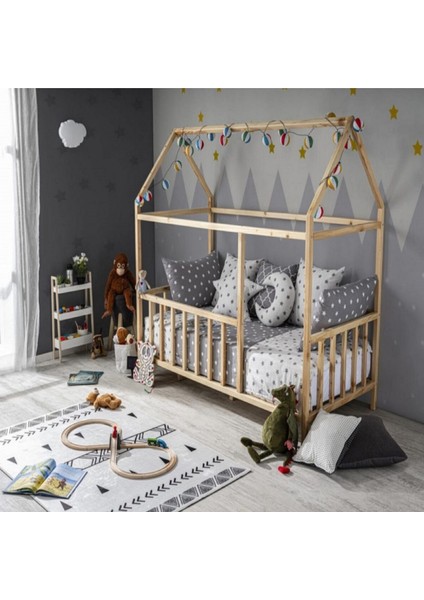 Montessori Yatak Çatılı Model Ahşap Karyola