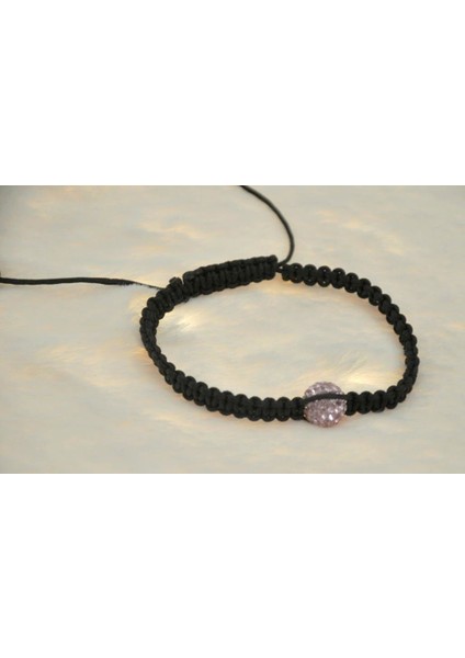 Hdmarketim Pembe Swarovski Taşlı Ayarlanabilir Örgü Siyah Ip Bileklik