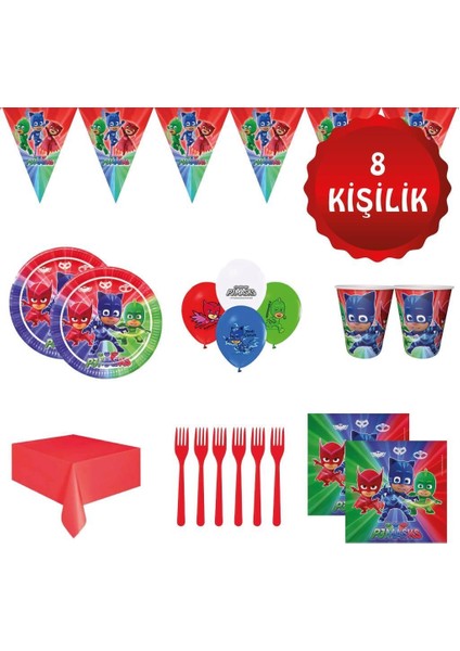 Pj Mask Pijamaskeliler Pj Maske 8 Kişilik Doğum Günü Parti Süsleri Seti