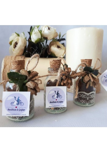 30 Adet Şişe Kahverengi Süslü Ve Dantelli Nikah Şekeri