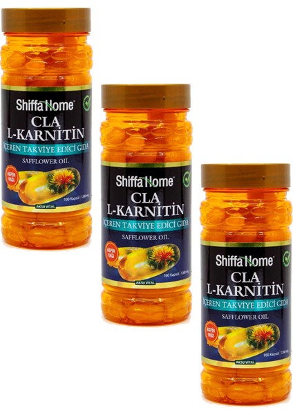 3 Adet Shiffa Home Cla(Aspir Yağı)-L-Karnitin 1200 Mg 100 Softgel