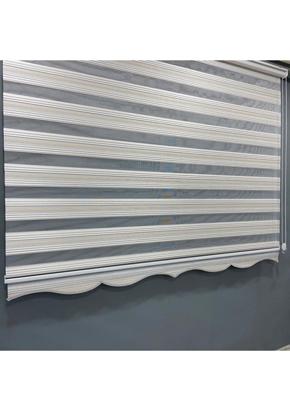 VP931 Stor Zebra Perde Krem Altın Simli Etek Dilimli 80 x 200