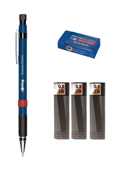 Visumax Versatil 0.5 mm Lacivert + Tombow Uç 3'lü + Faber-Castell Silgi Tekli