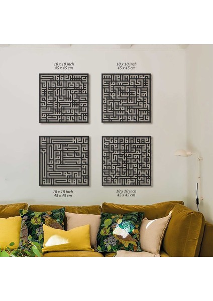 Wall Art İstanbul 4 Kul Kufi Set Islami Metal Tablo - Dini Duvar Tabloları - WAM099