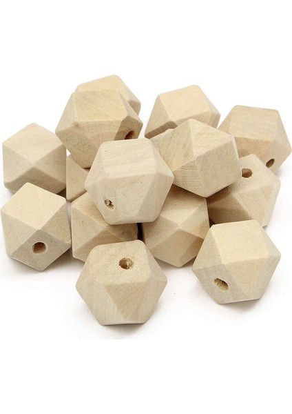 20 mm Geometrik Desenli Elmas Kesim Ham Ahşap Tahta Boncuk 10 Adet