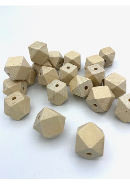 16 mm Geometrik Desenli Elmas Kesim Ham Ahşap Tahta Boncuk 15 Adet