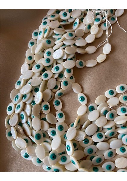 Nazar Boncuklu Sedef Doğal Taş Dizisi Dizi Sedef 14 mm 25 Adet