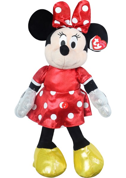 Parlak Kırmızı Elbiseli Minnie Mouse Sesli Peluş 30 cm