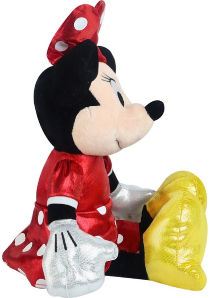 Parlak Kırmızı Elbiseli Minnie Mouse Sesli Peluş 30 cm