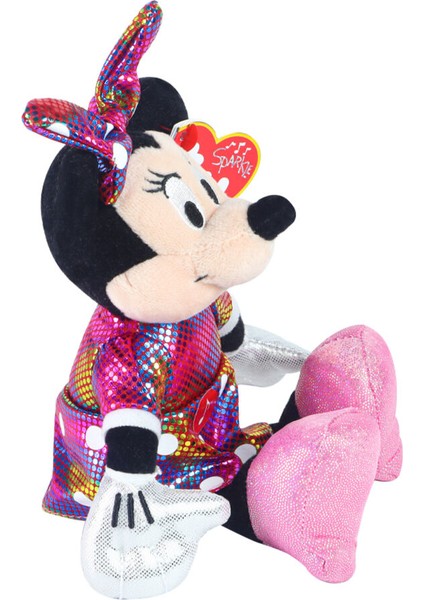 Parlak Gökkuşağı Elbiseli Minnie Mouse Sesli Peluş 15 cm